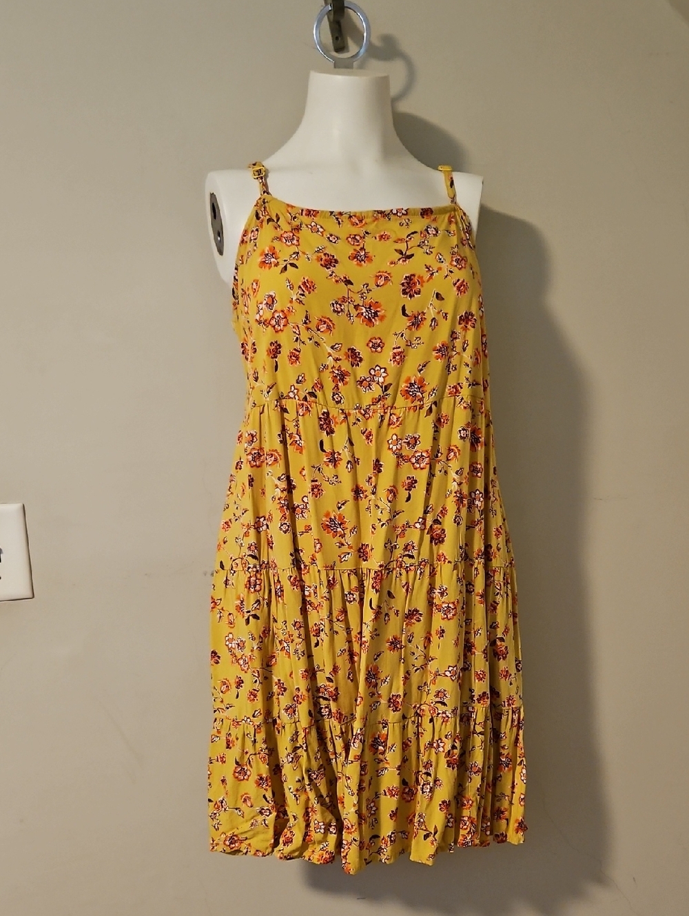 Old Navy Yellow Floral Midi Sundress with Spaghetti Straps